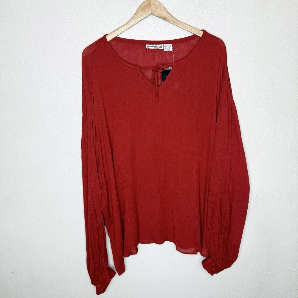 Newport News Jeanology Red Renaissance Boho Blouse  Rayon Boho Womens 26W